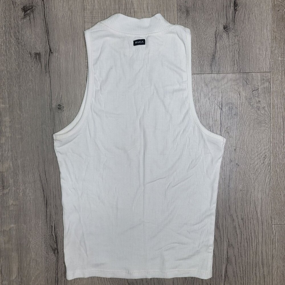 RVCA White Ribbed Sleeveless Mock Neck Tank Top XS
